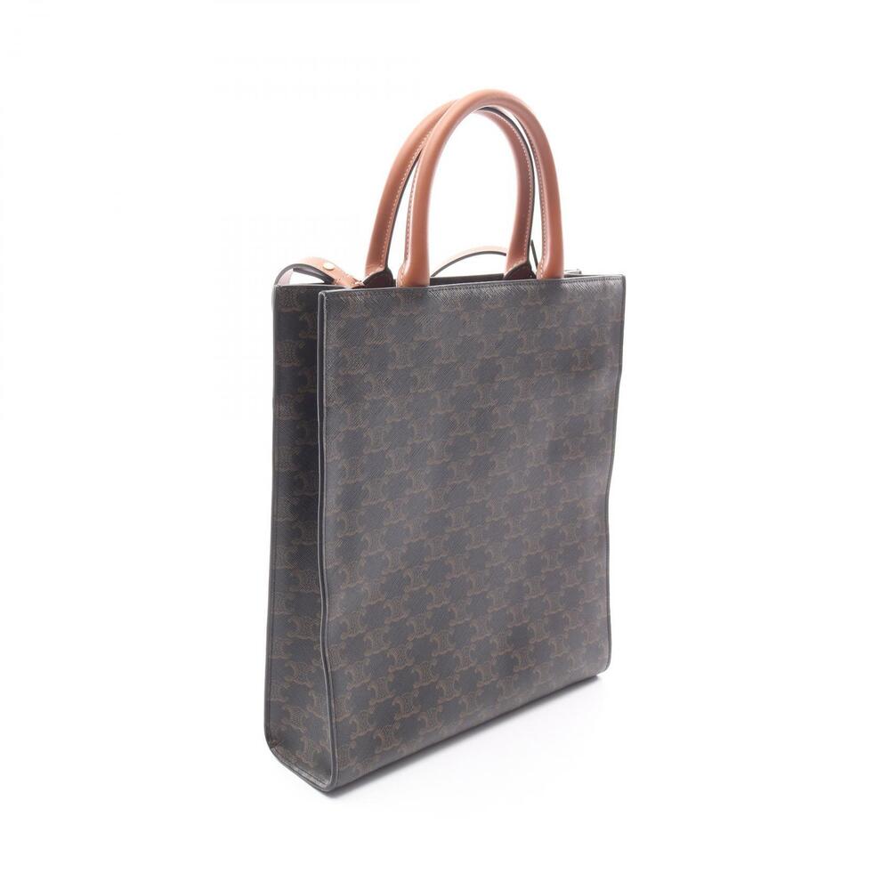 Celine Leather Triomphe Bag Tote Cabas Canvas Black Brown Vertical